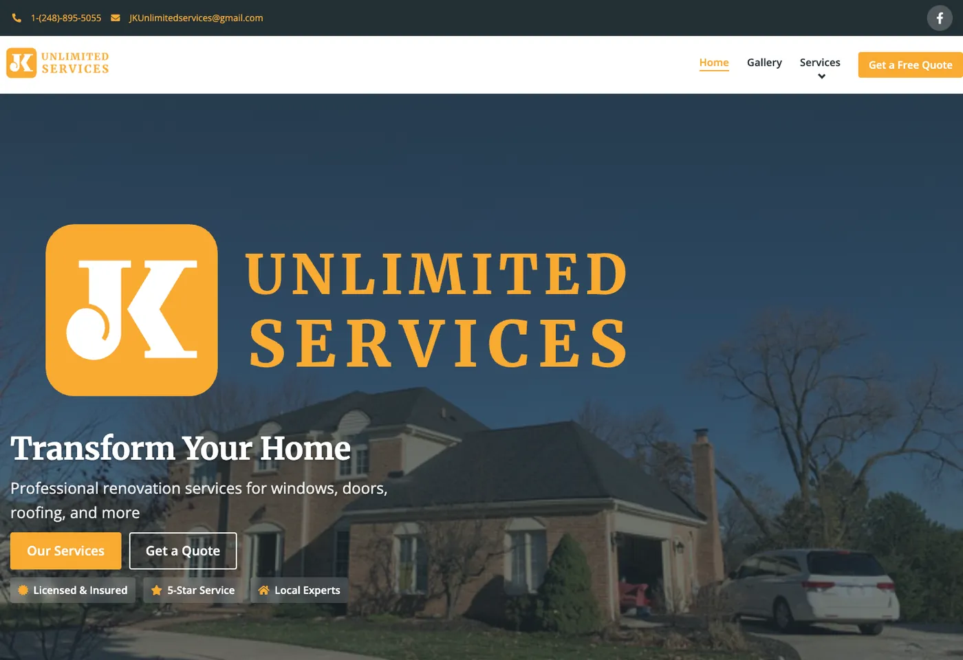 JK Unlimited Services website after the redesign