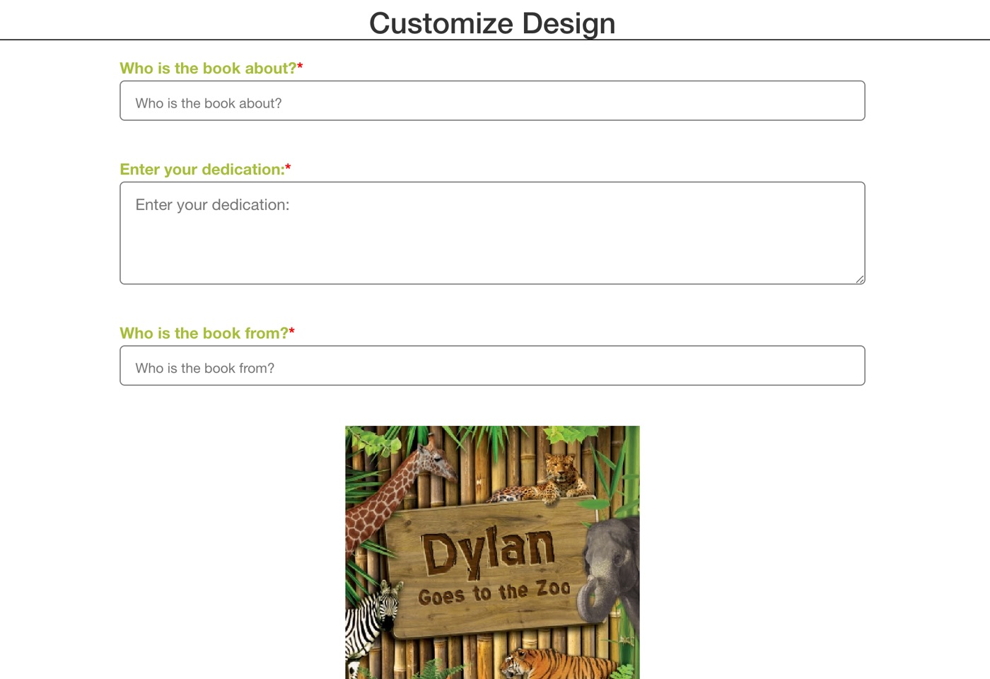 Frecklebox product page where a child’s name is set into a personalized storybook
