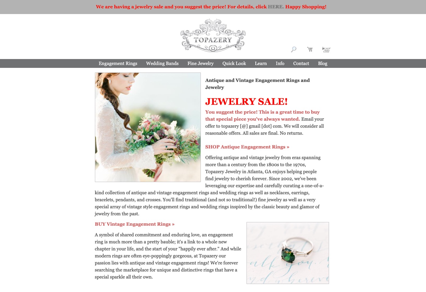 Topazery home page before the redesign